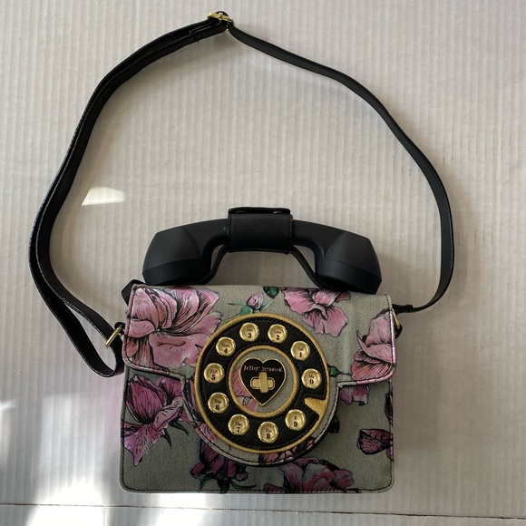VTG BETSY JOHNSON Denim Painted Roses Telephone 📞 Purse Crossbody - Picture 10 of 14